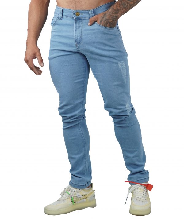 Calça Jeans Sarja Masculina Elastano Skinny Slim Com Lycras REF 53 Homem Moda Estilo Casual Estica Bem Claro - Image 3