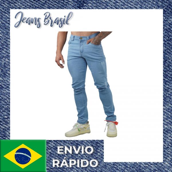 Calça Jeans Sarja Masculina Elastano Skinny Slim Com Lycras REF 53 Homem Moda Estilo Casual Estica Bem Claro