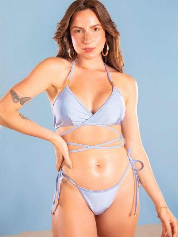 Entrega Sedex até 5 dias (Qualidade Garantida) Biquíni feminino praia verão 2022 Biquíni Transpassado (Azul Claro) - Image 4