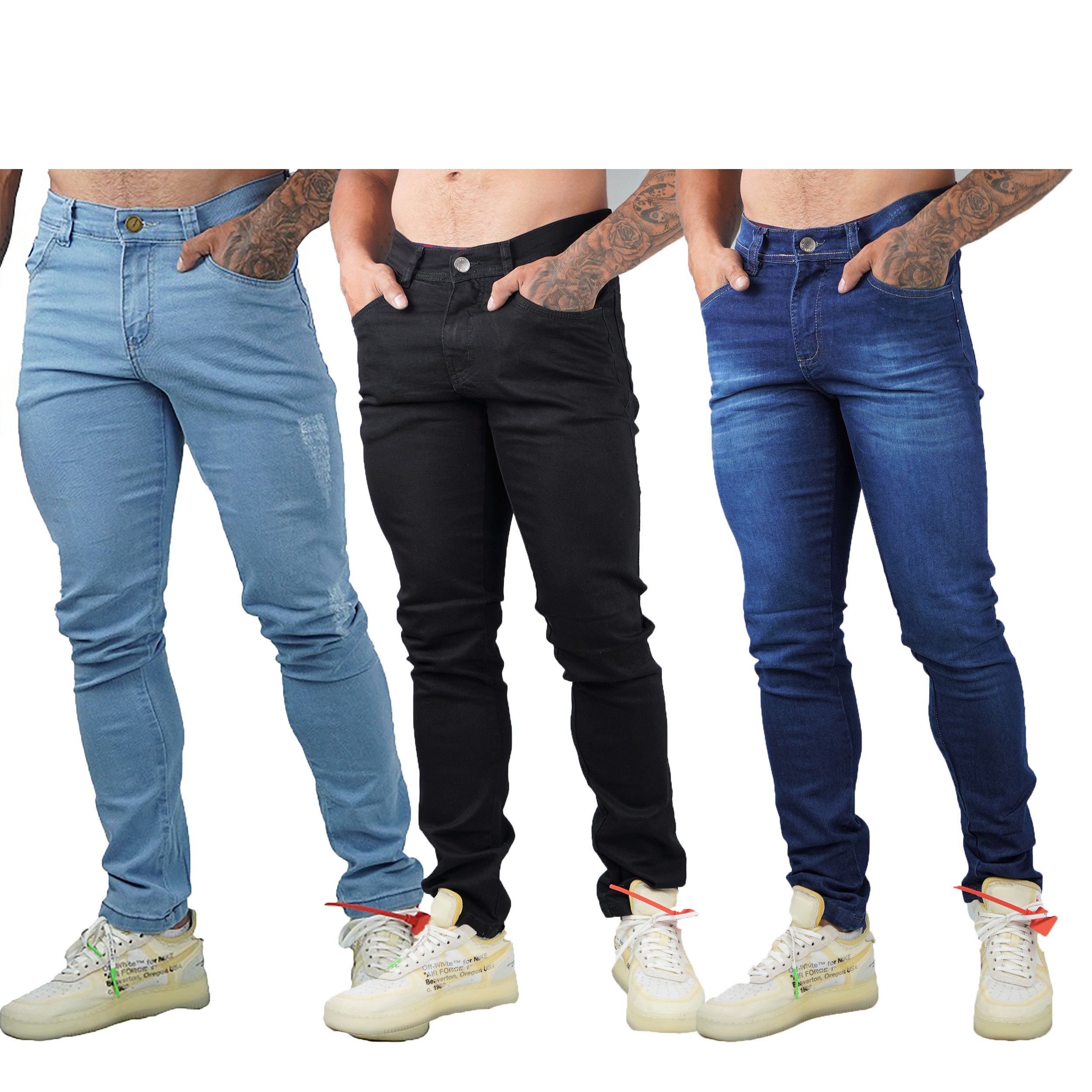 KIT 3 CALÇAS Jeans Masculino De Sarja Skinny Slim Com Lycras moda fashion  Com Bolso Entrega Rápida Compra Segura