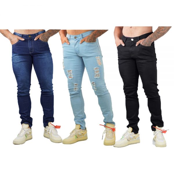 KIT 3 CALÇAS Jeans Masculino Sarja Skinny Slim Com Lycras moda fashion com bolso