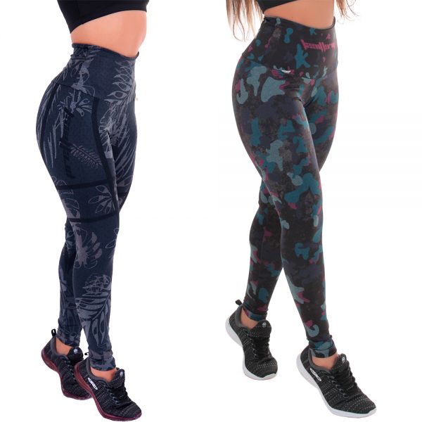 Kit 2 leggings mescla sublimada camuflada/estrela zero transparência
