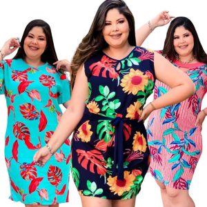 Kit 3 Vestidos viscose suede estampado pluz size GG