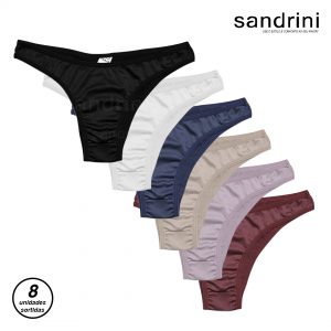 Kit 8 Calcinhas Tanga Sandrini Feminina Adulto Confortável Atacado Básica Cós Baixo Algodão Original Nota Fiscal NF