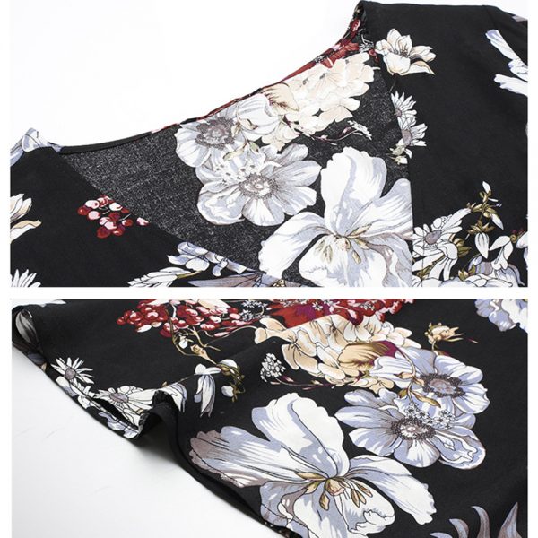 Manga curta maxi split vestido de verão 2021 praia boho impressão sexy com decote em v floral vestidos longos feminino casual solto festa elegante robe - Imagem 4