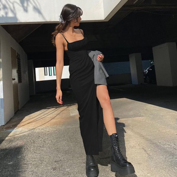 Midi vestido feminino verão vestidos de festa sem mangas rendas acima da cinta de altura lado split preto sexy sem costas sexy vestidos longos - Imagem 5