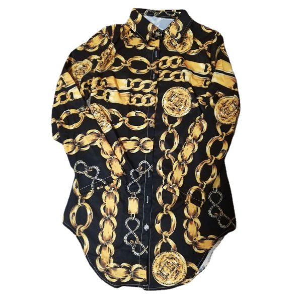 Nova cópia das senhoras vestido sexy boate renda vestido curto curva bainha cinto de impressão corrente casual camisa vestido variedade opcional - Imagem 2