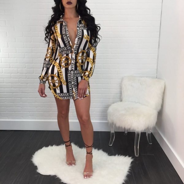 Nova cópia das senhoras vestido sexy boate renda vestido curto curva bainha cinto de impressão corrente casual camisa vestido variedade opcional - Imagem 5