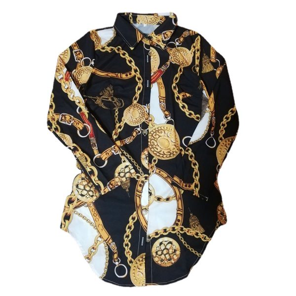 Nova cópia das senhoras vestido sexy boate renda vestido curto curva bainha cinto de impressão corrente casual camisa vestido variedade opcional