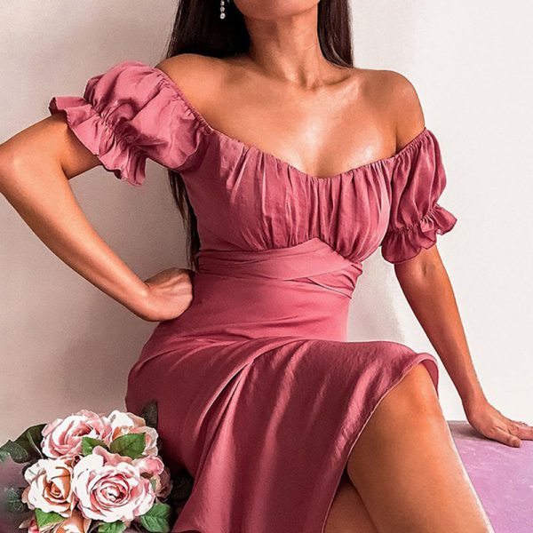 Novo 2021 inverno estilo novo verão feminino elegante azul moda borboleta manga slash neck casual feminino dividir médio vestidos longos - Imagem 4