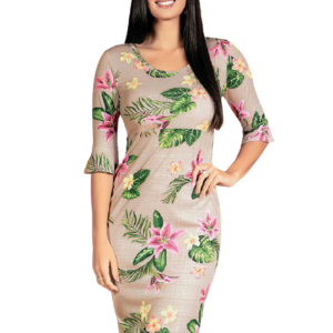 Vestido Feminino Joani Com Manga 7/8 Estampa Floral Moda Evangélica