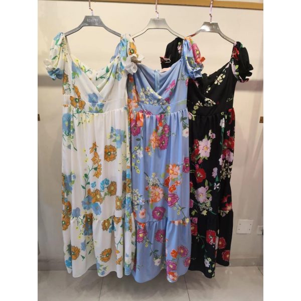 Vestido Longo Estampado Abertura Decotado Social Feminino Para Praia - Imagem 6