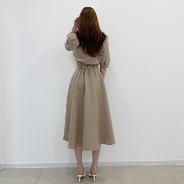 Vestido corto femenino de verano con solapa francesa, traje Sexy coreano de manga corta costuras contrastantes y con una cintura - Imagem 4