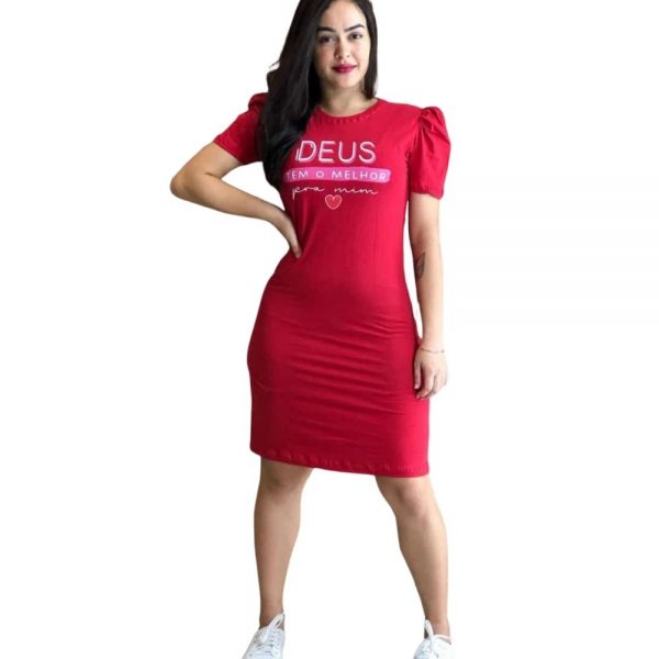 Vestido evangélico algodão liso manga princesa atacado