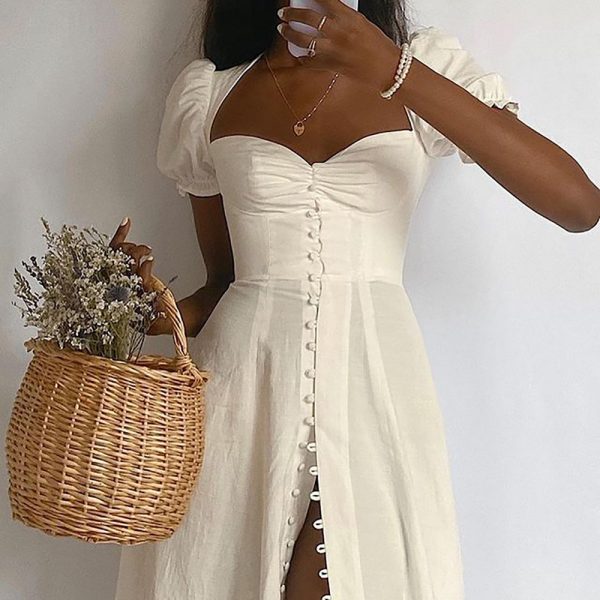 Vintage sólido botão midi vestido sexy festa clube bodycon sem alças alta dividir vestidos femininos primavera outono casual