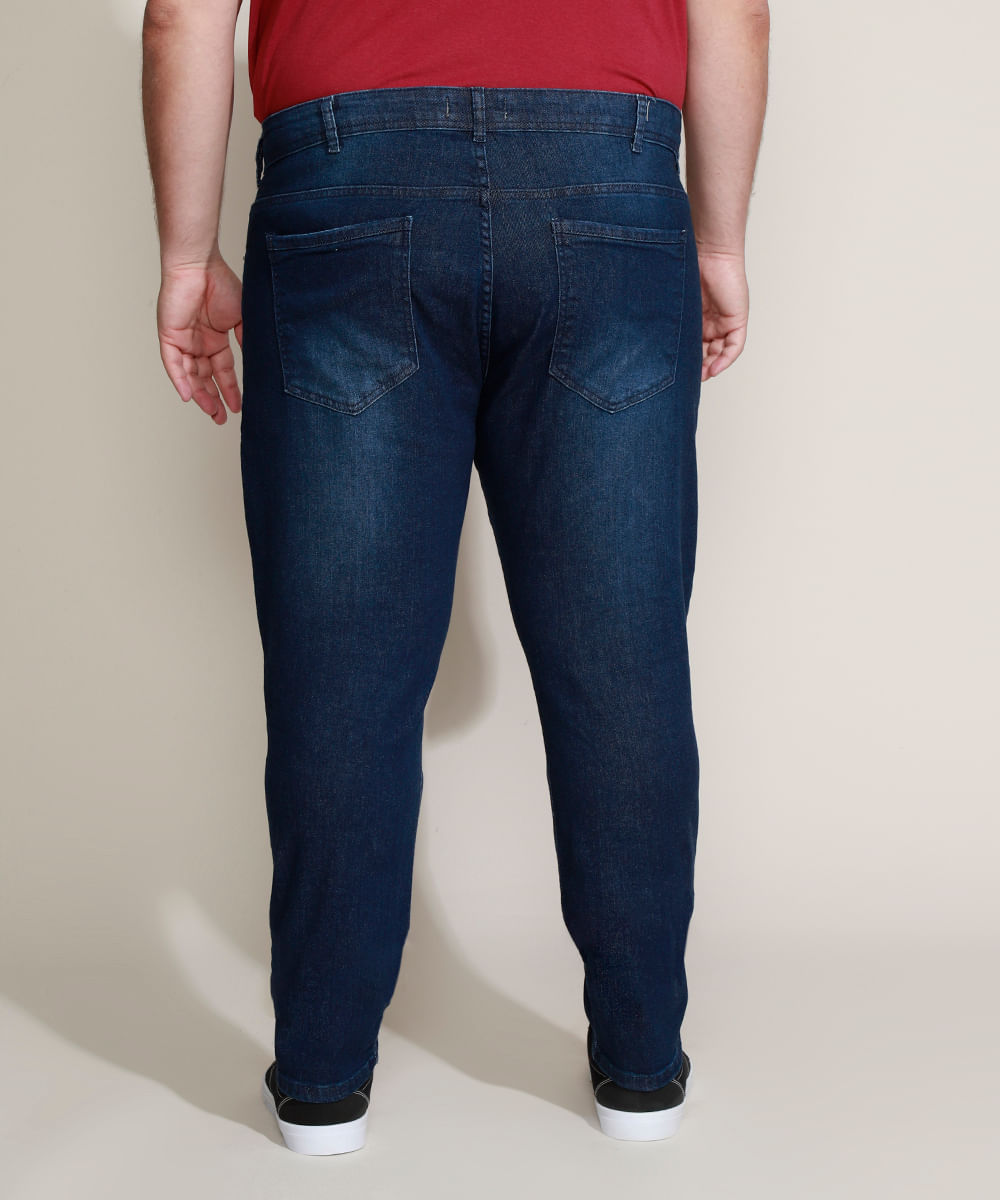 calça jeans masculina plus size slim azul escuro