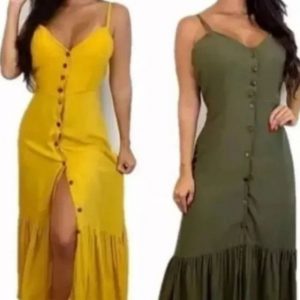Vestido Longo Liso Feminino Babado Com Bojo Alcinha Regulável Muito Lindo