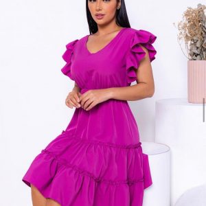 Vestido feminino manga babado curto