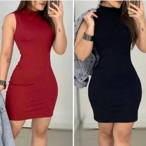 Vestido tubinho gola alta cavado com elastano moda menina