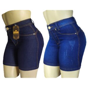 Kit De 2 Bermuda Jeans Meia Coxa Feminina Cintura Alta Com Lycra