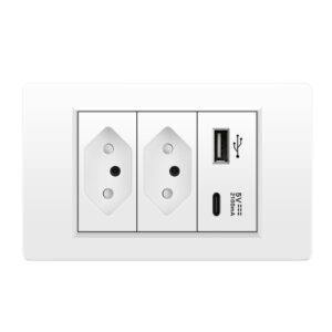 Tomada de parede com USB padrão e Tipo-c V 2.1A - Branco - Cinza - Preto