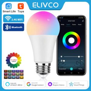 Lâmpada LED regulável inteligente Tuya, E27, Wi-Fi, Bluetooth, RGBCW, 100-240V, Controle de aplicativos Smart Life, Suporte Alexa, Google Home