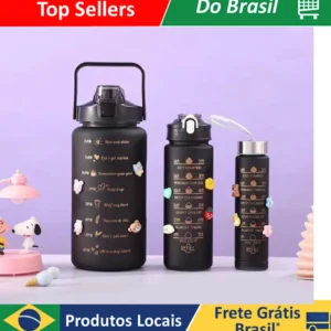KIT 3 Garrafa De Água Motivacional De Grande Capacidade Portátil De 2000ML+800ml +280ml