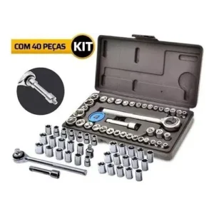 Kit 40 Peças Jogo De Soquete Chave Catraca Reversível 1/4